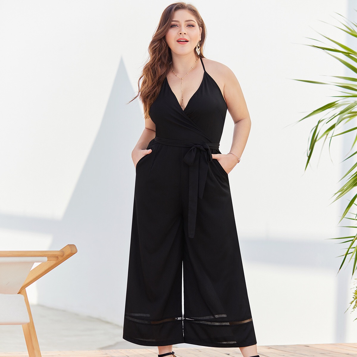 Black V Neck Jumpsuit - COOL CAT