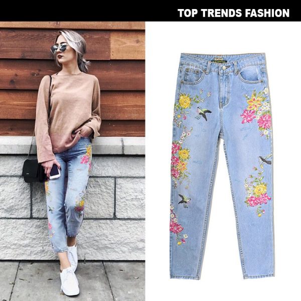 Embroidered Denim Jeans - COOL CAT