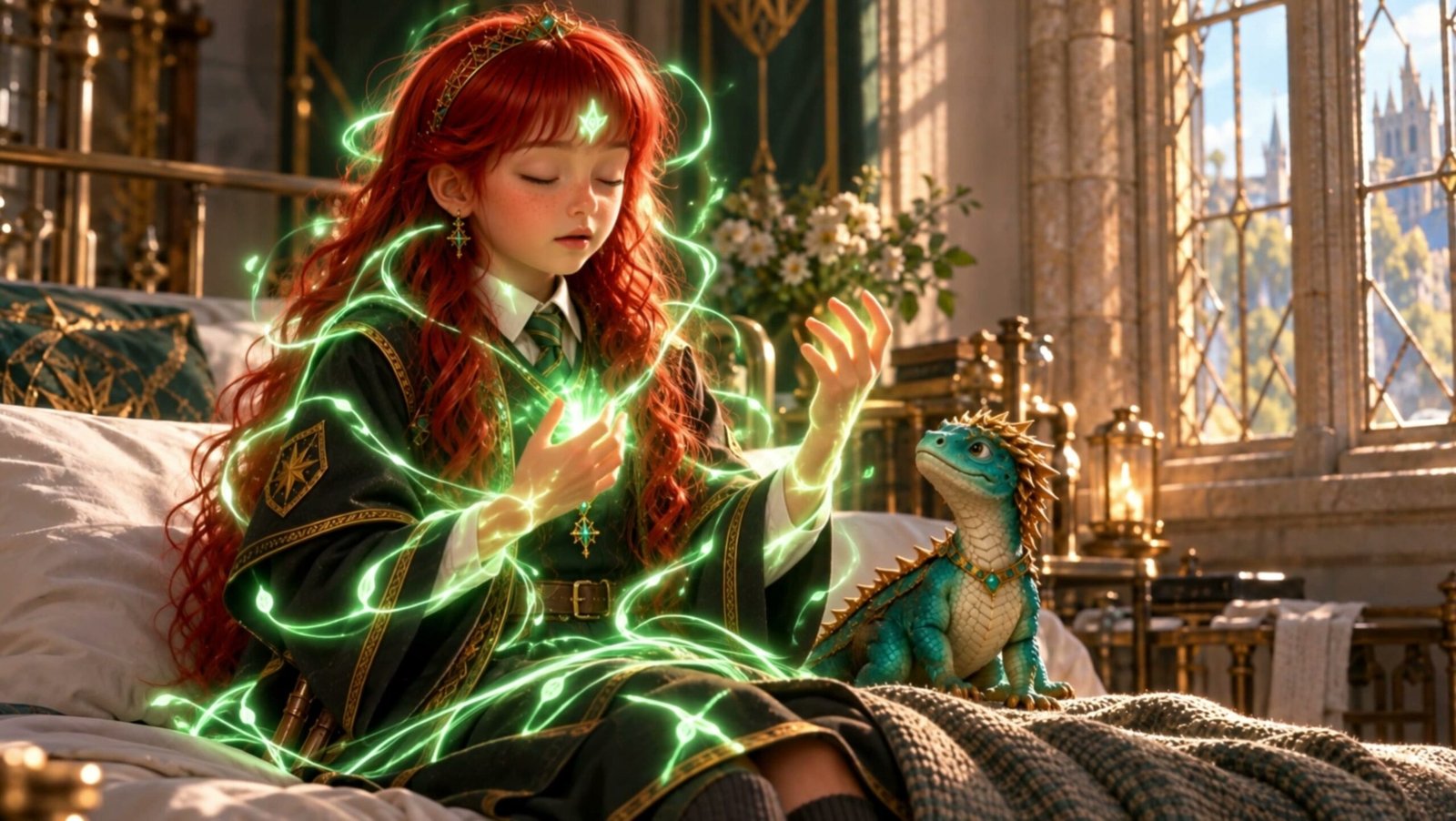 Kaia with green magic and Rexi from Episode 6